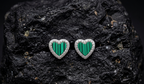 Malachite Gemstone Heart Studs