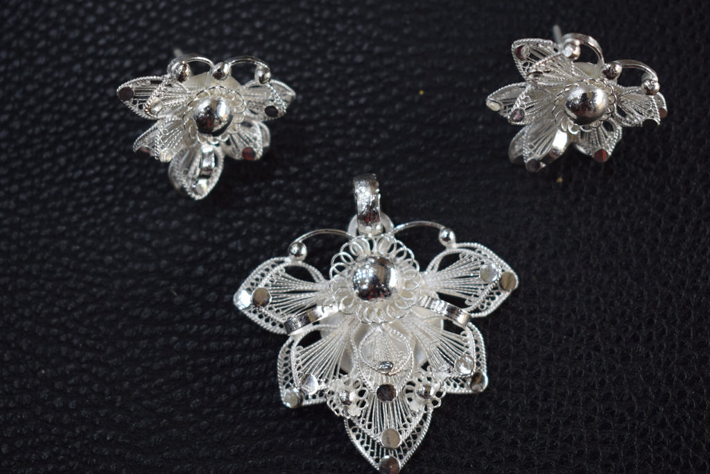 Silver Filigree Floral Pendant Set and Tops.