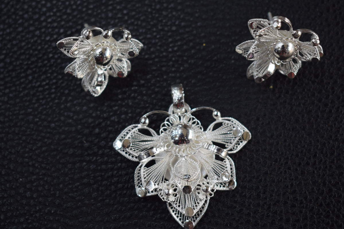 Silver Filigree Floral Pendant Set and Tops.