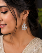 925 Silver Filigree Teardrop Earrings - front view