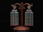 925 Silver Peacock Filigree Pearl & Beaded Dangling Earrings - detail of the filigree wirework