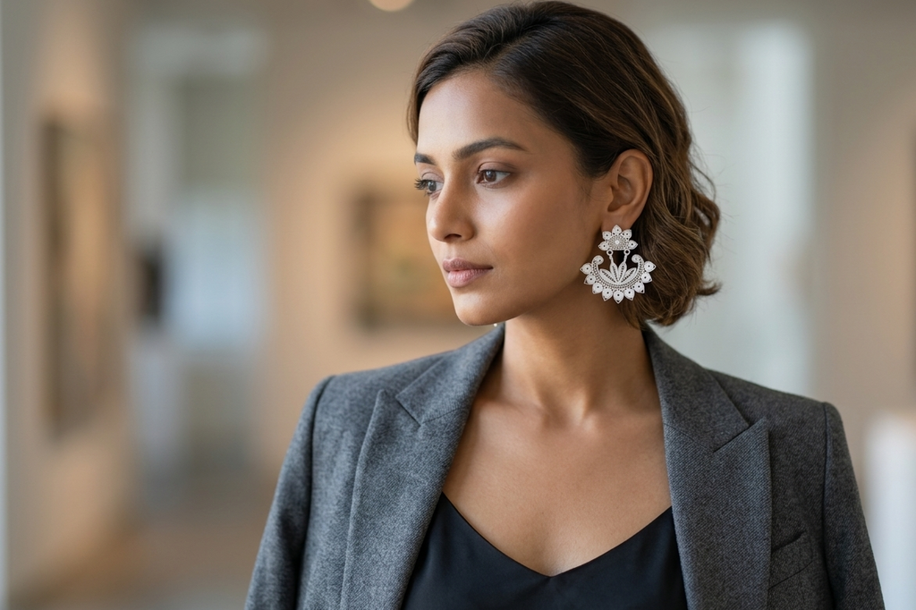 The Chandrika Crescent Filigree Statement Chandbalis