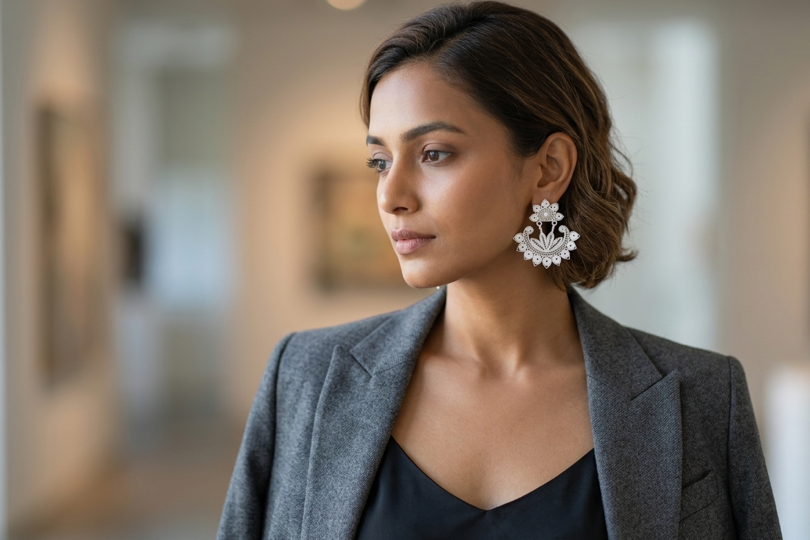 The Chandrika Crescent Filigree Statement Chandbalis