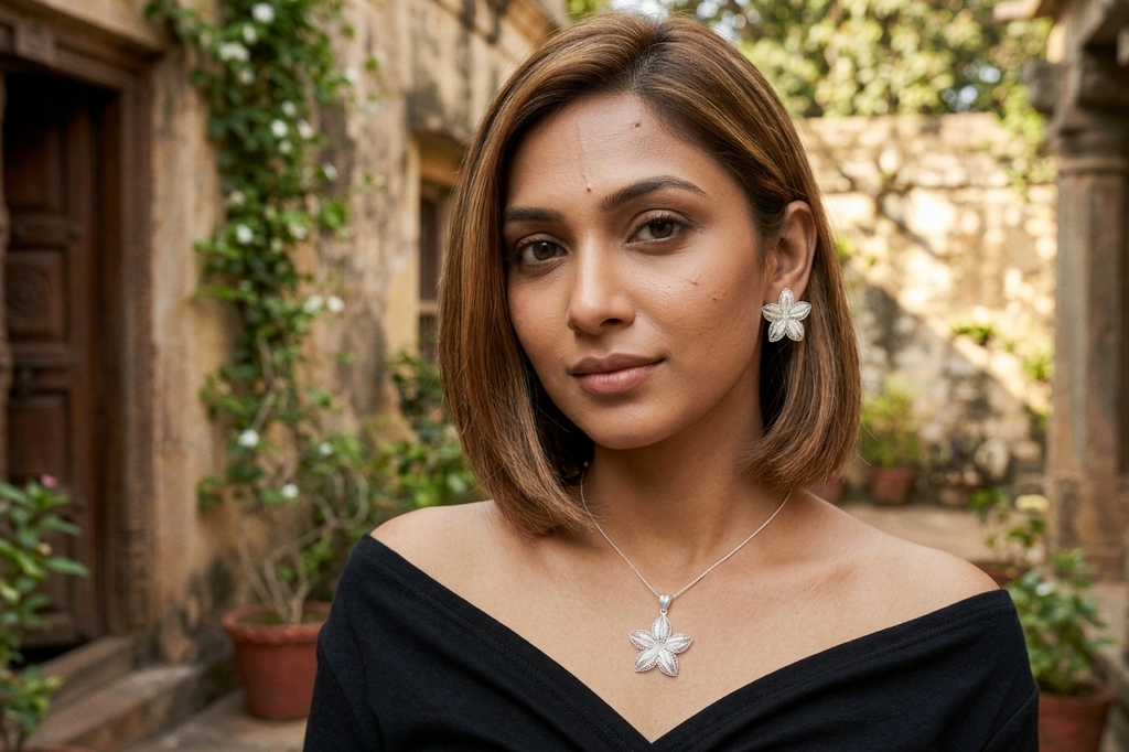 The Jasmine Blossom Filigree Pendant & Earring Set