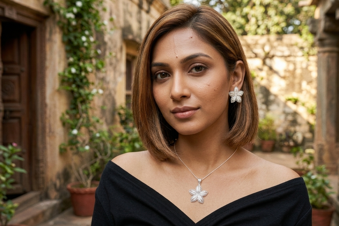 The Jasmine Blossom Filigree Pendant & Earring Set