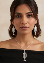 Handcrafted Silver Filigree Leaf Pendant and Earrings Set
