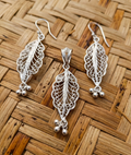 Handcrafted Silver Filigree Leaf Pendant and Earrings Set
