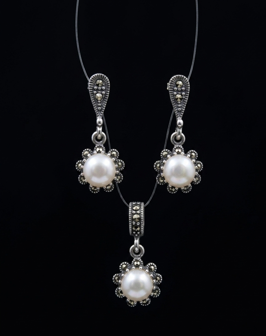 "Royal Lustre" Pearl Drop Set: Emphasizes the regal and sophisticated look of the pearls.