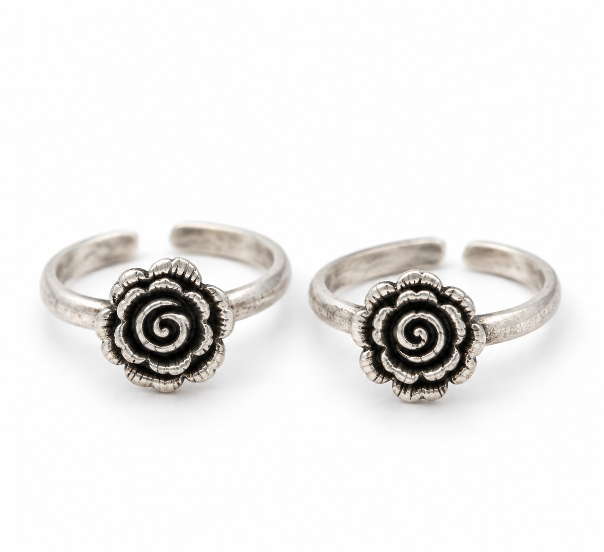 Oxidized Silver Spiral Flower Toe Ring
