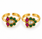 Gold-Plated Silver Floral Kundan Toe Ring