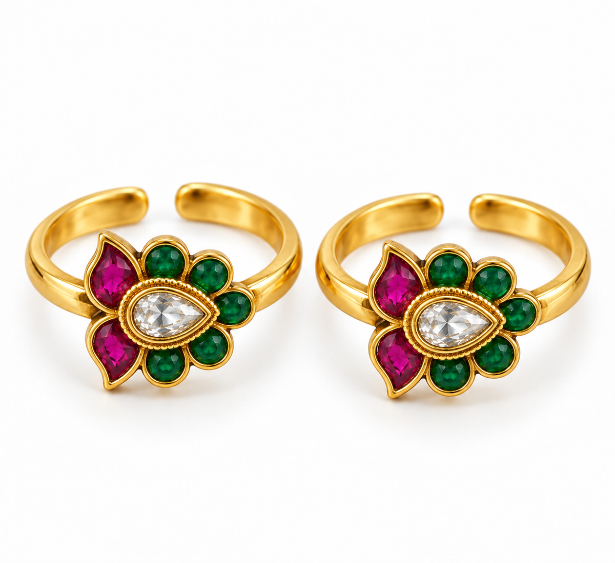 Gold-Plated Silver Floral Kundan Toe Ring