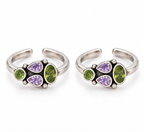 Oxidized Silver Green & Lavender Stone Toe Ring
