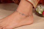925 Sterling Silver Ruby Floral Charm Anklet for Women - front view