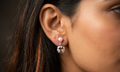 Whimsical Pink Pearl & Crystal Butterfly Drop Earrings