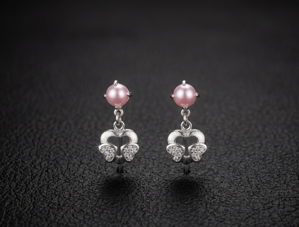 Whimsical Pink Pearl & Crystal Butterfly Drop Earrings