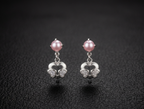 Whimsical Pink Pearl & Crystal Butterfly Drop Earrings