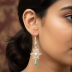 925 Sterling Silver Filigree Floral Drop Earrings with Turquoise Stones