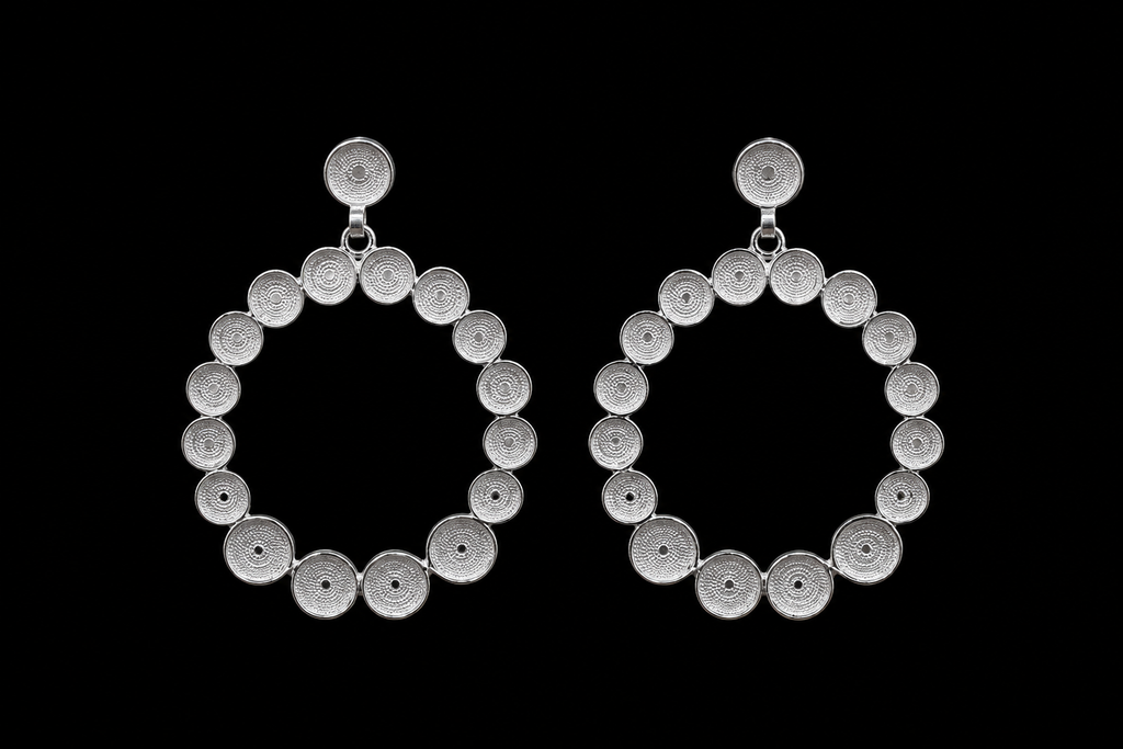 Silver Filigree Circle Drop Earrings