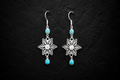 925 Sterling Silver Filigree Floral Drop Earrings with Turquoise Stones