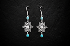 925 Sterling Silver Filigree Floral Drop Earrings with Turquoise Stones