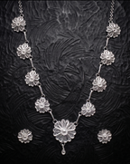 Handcrafted Silver Filigree Floral Necklace & Earring Set - detail of the filigree wirework