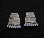 Silver Filigree Lavender Fringe Stud Earrings