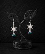 925 Silver Filigree Floral Drop Earrings with Emerald Green Beads