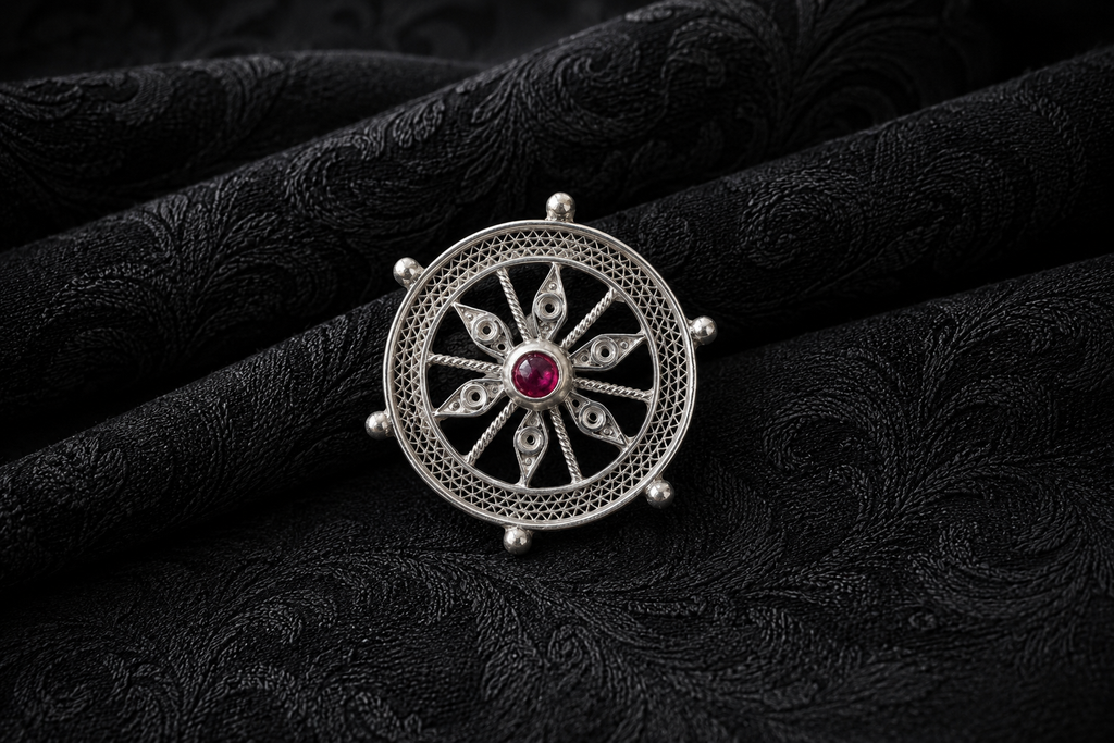 Royal Wheel Filigree Silver Brooch