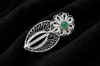 Emerald Blossom Filigree Silver Brooch