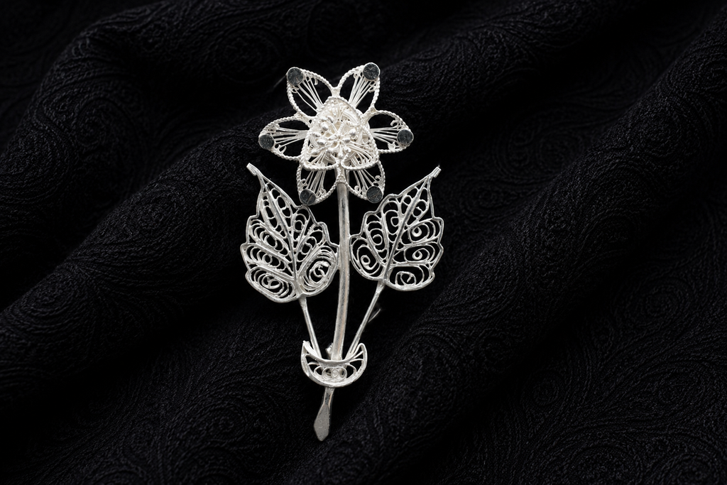 Silver Lotus Bloom Filigree Brooch