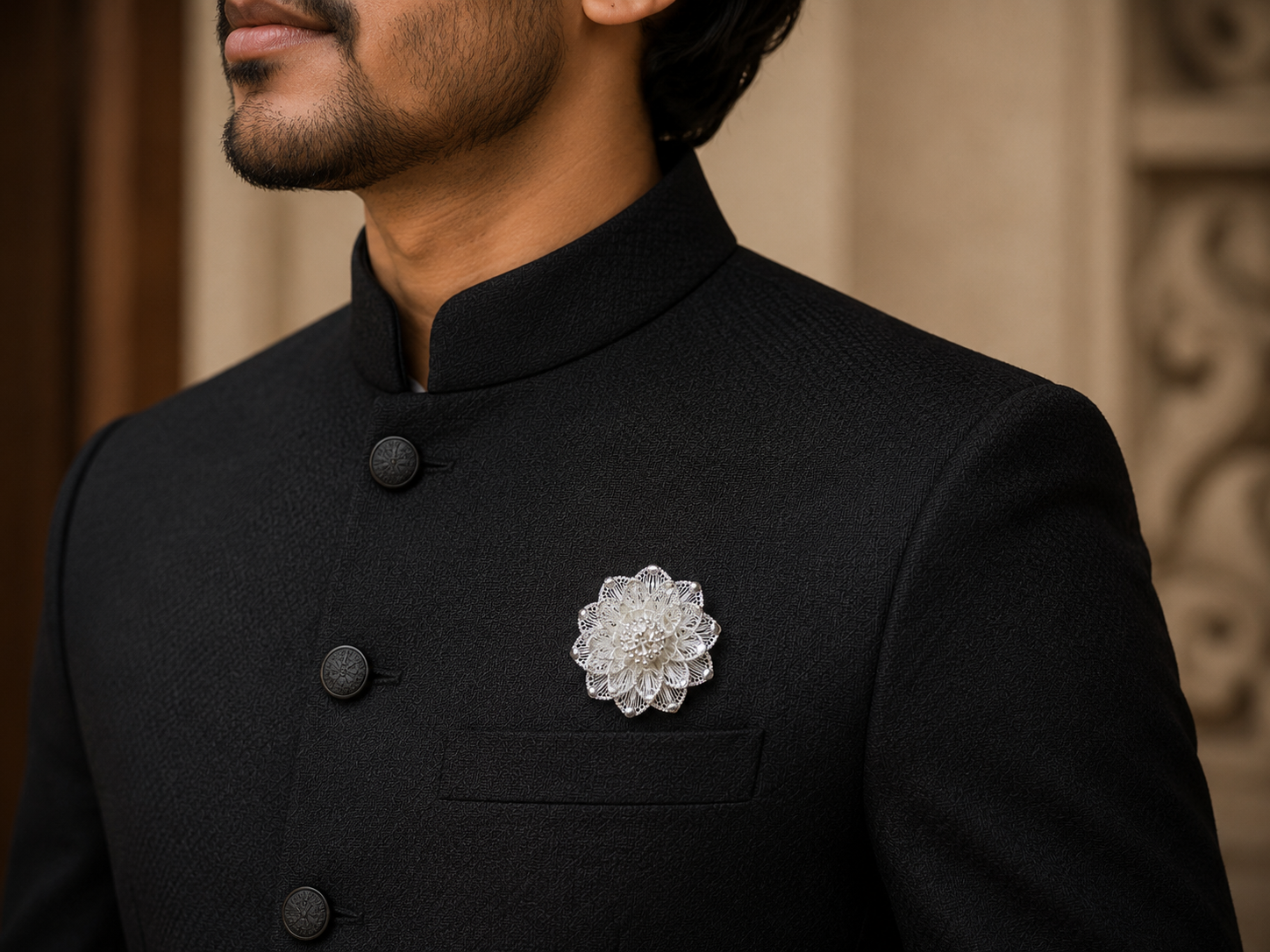 Radiant Lotus Filigree Silver Brooch