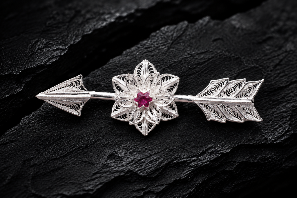 Royal Arrow Filigree Silver Brooch