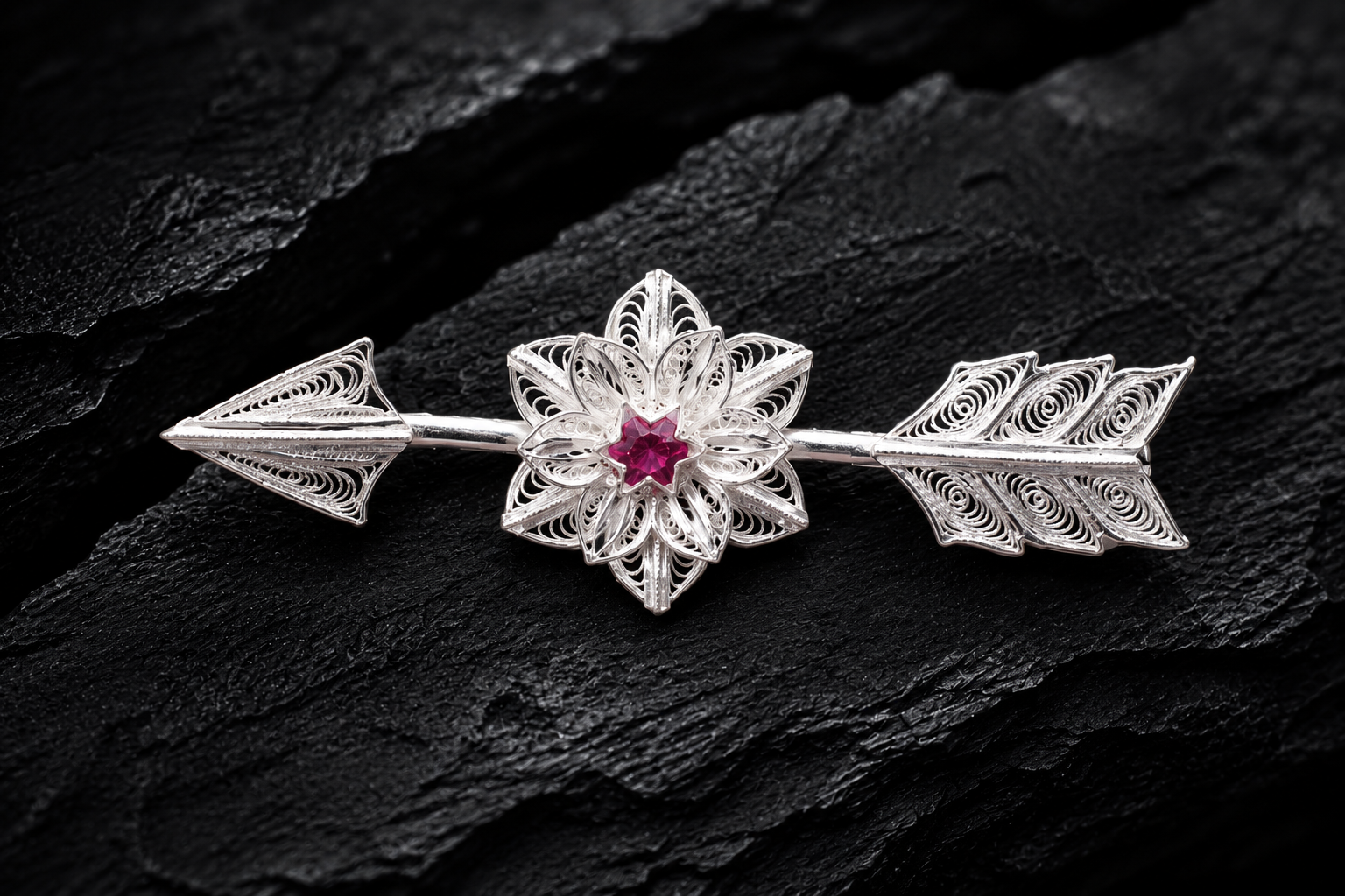 Royal Arrow Filigree Silver Brooch