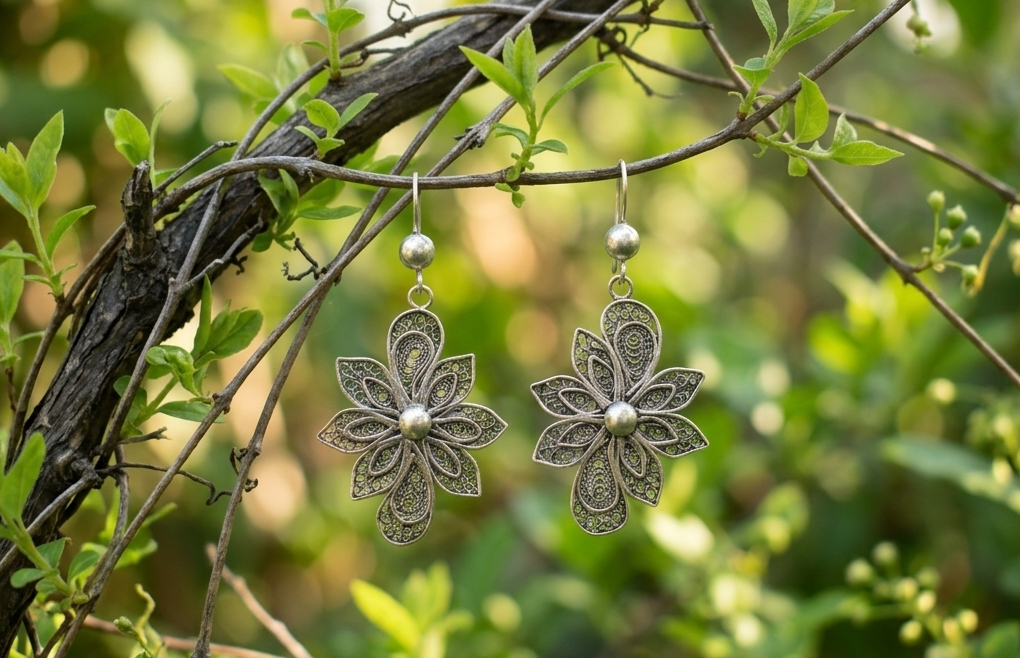 Bloom Filigree Oxidized Earrings