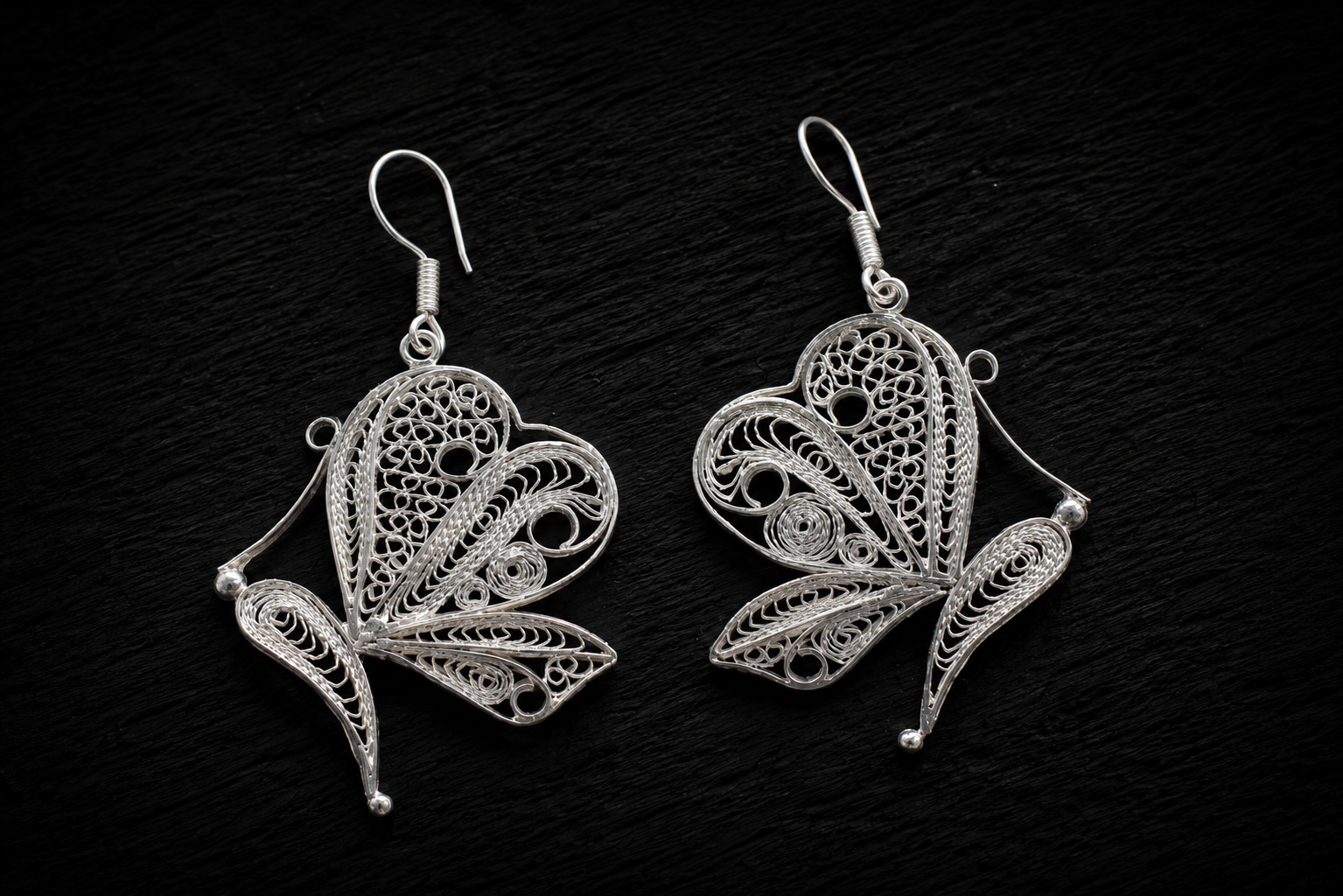 925 Sterling Silver Filigree Butterfly Drop Earrings