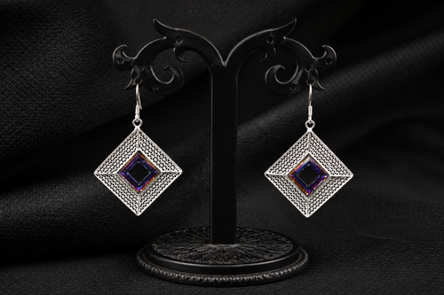 925 Silver Filigree Mystic Prism Square Earrings