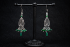 Emerald Green Filigree Oxidized Silver Drop Earrings