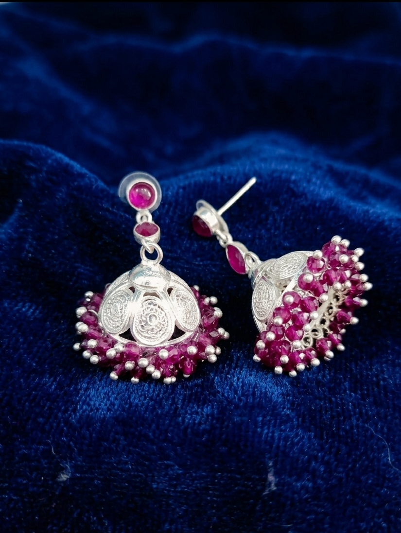 Traditional Magenta Bead Jhumka Earrings