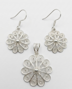 Traditional Charkha-Inspired Silver Filigree Pendant Set