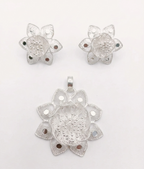 Handcrafted Silver Filigree Floral Pendant and Earrings Set