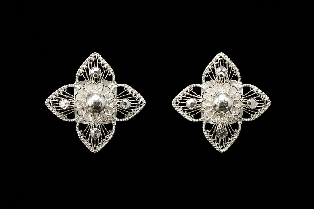 925 Sterling Silver Handcrafted Filigree Floral Stud Earrings - detail of the filigree wirework