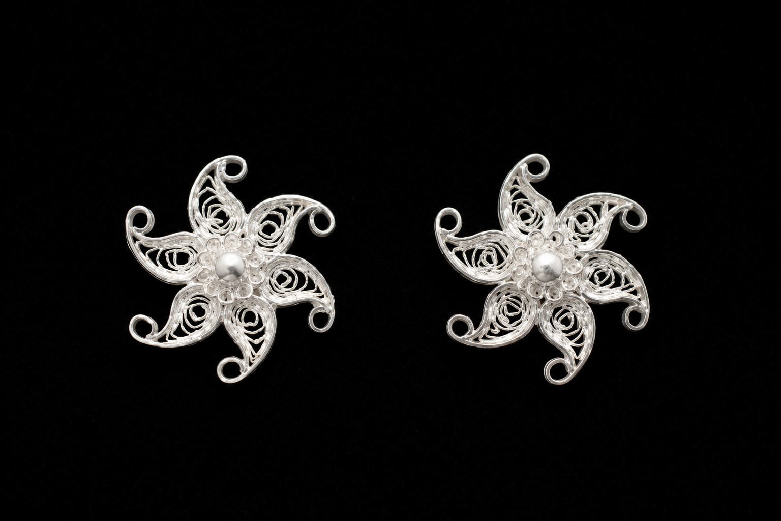 925 Sterling Silver Handcrafted Filigree Pinwheel Stud Tops - detail of the filigree wirework