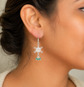 925 Silver Filigree Floral Drop Earrings with Emerald Green Beads