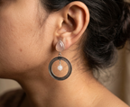 Blush Stone Oxidized Silver Circle Drop Earrings