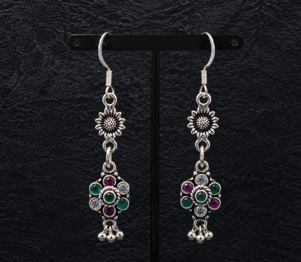 Sunflower Bloom Oxidized Silver Earrings