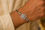 Silver Filigree Petal Bloom Rakhi - front view