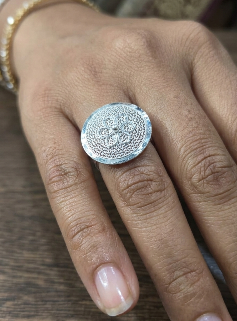 Petals of Silver Filigree Statement Ring