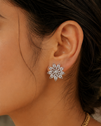 925 Sterling Silver Handcrafted Filigree Lotus Bloom Stud Tops - front view