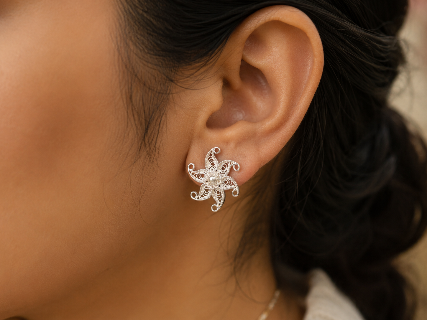 925 Sterling Silver Handcrafted Filigree Pinwheel Stud Tops - front view
