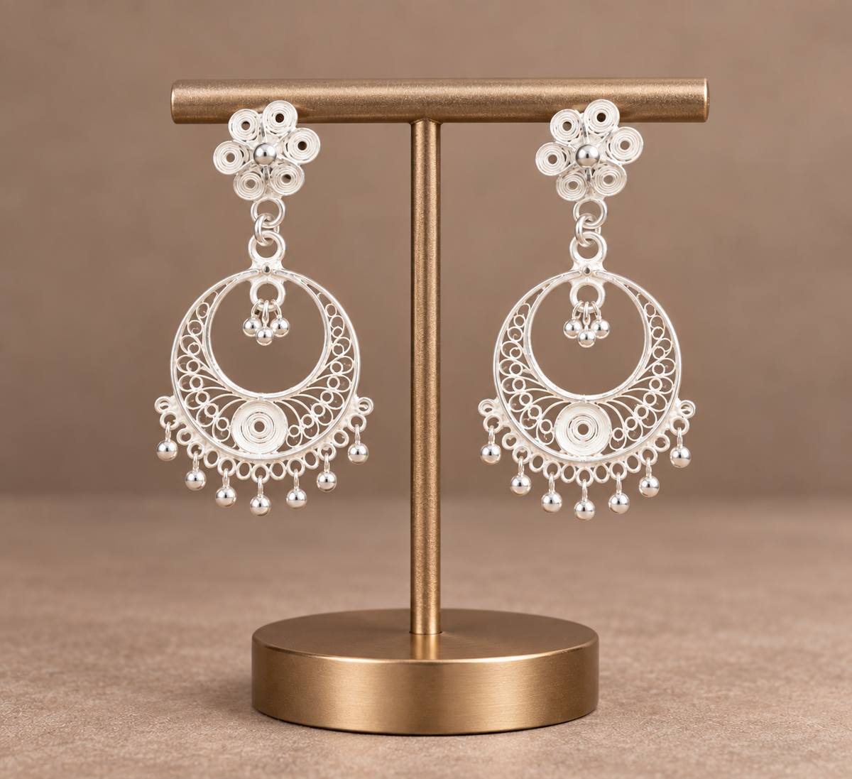 925 Sterling Silver Crescent Filigree Drop Earrings